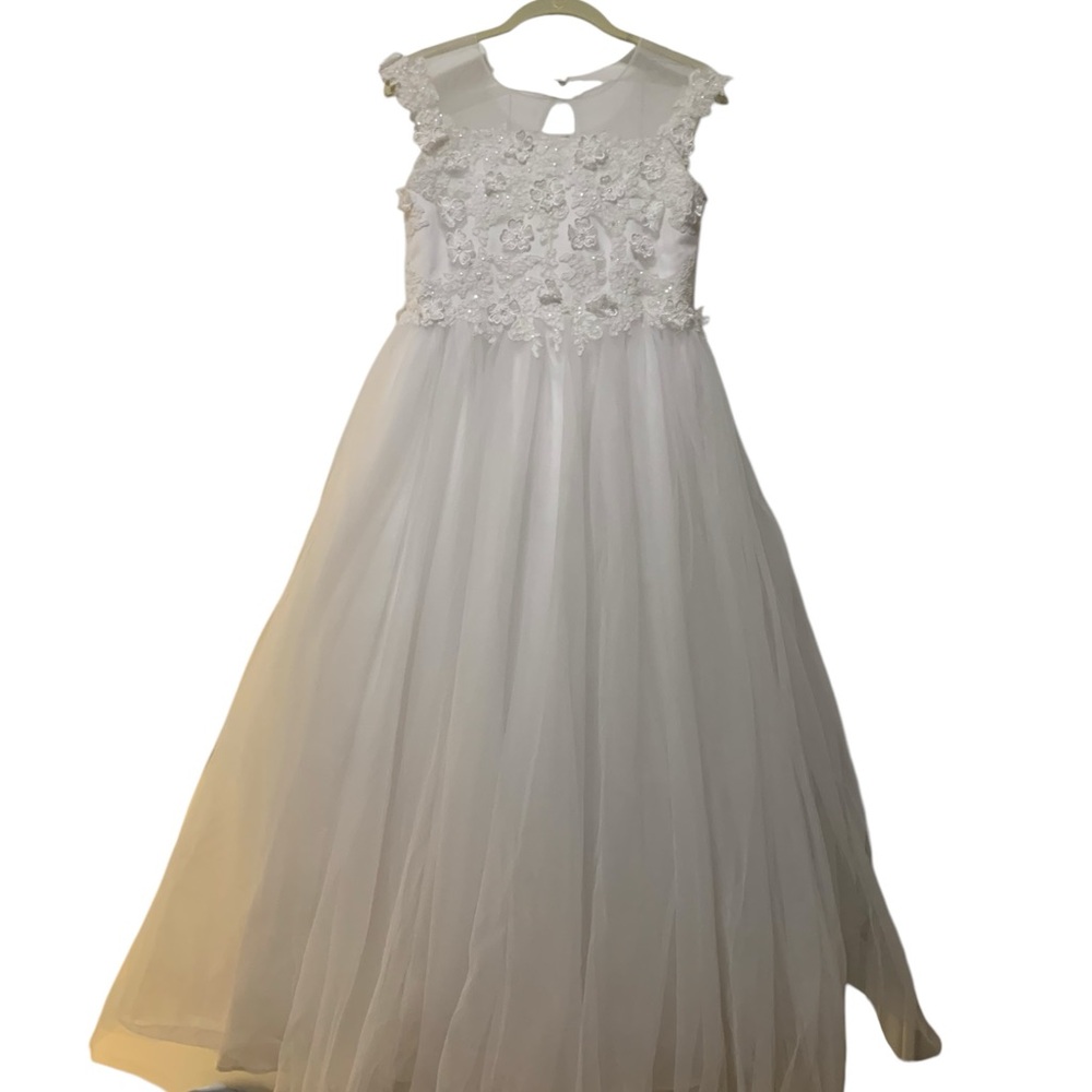 Camille La Vie Junior bridesmaid white tulle dress sz 16